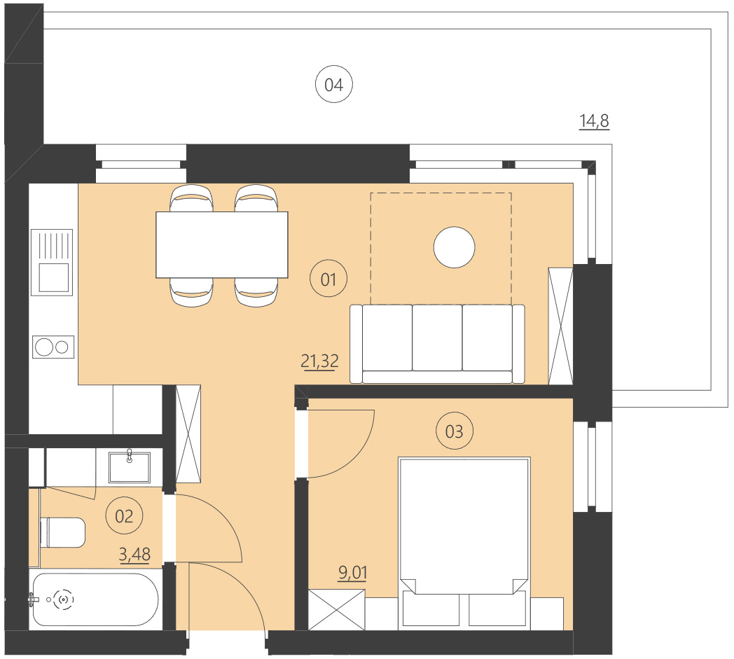 Rzut apartamentu 102D