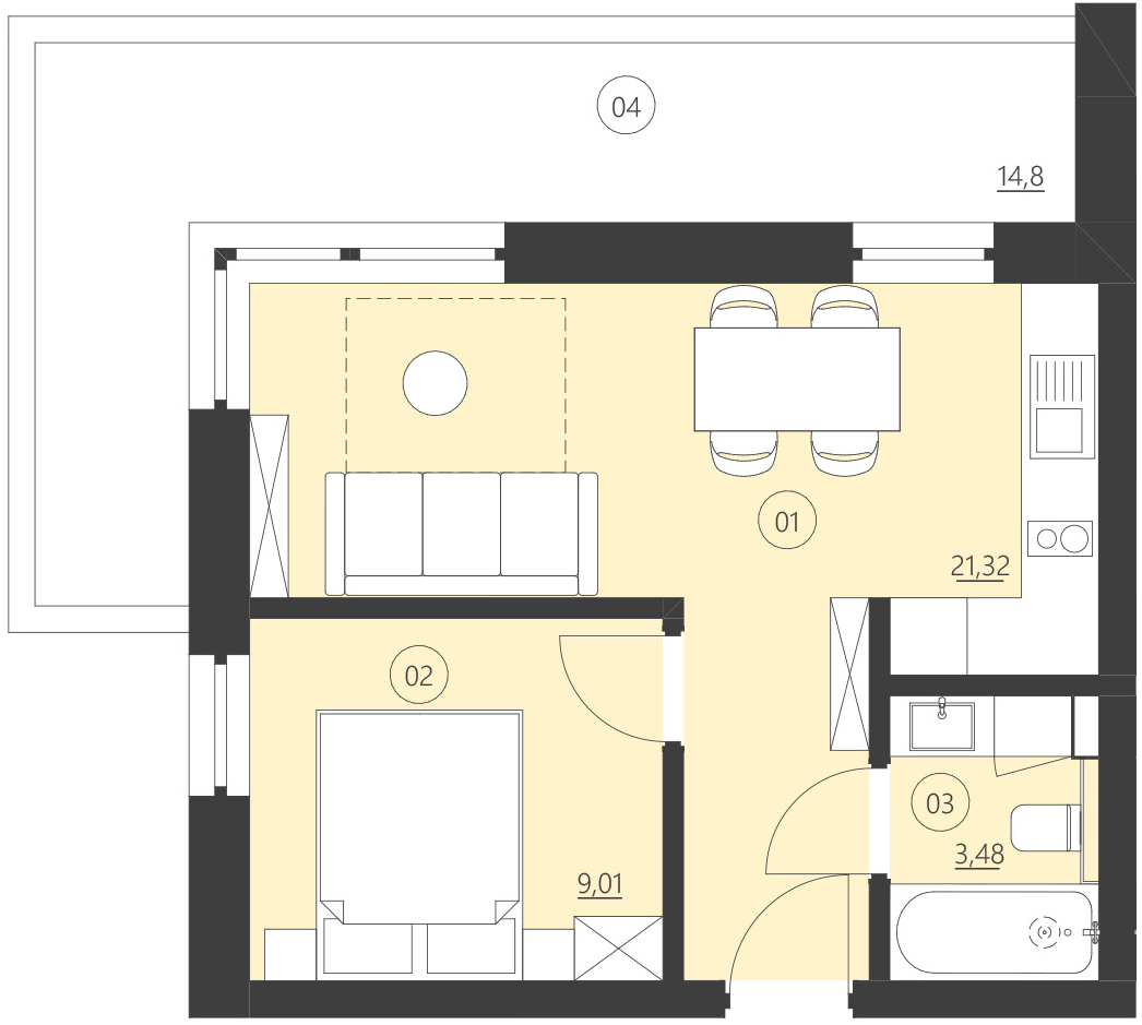 Rzut apartamentu 109D