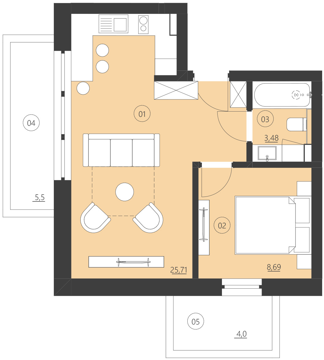 Rzut apartamentu 208D