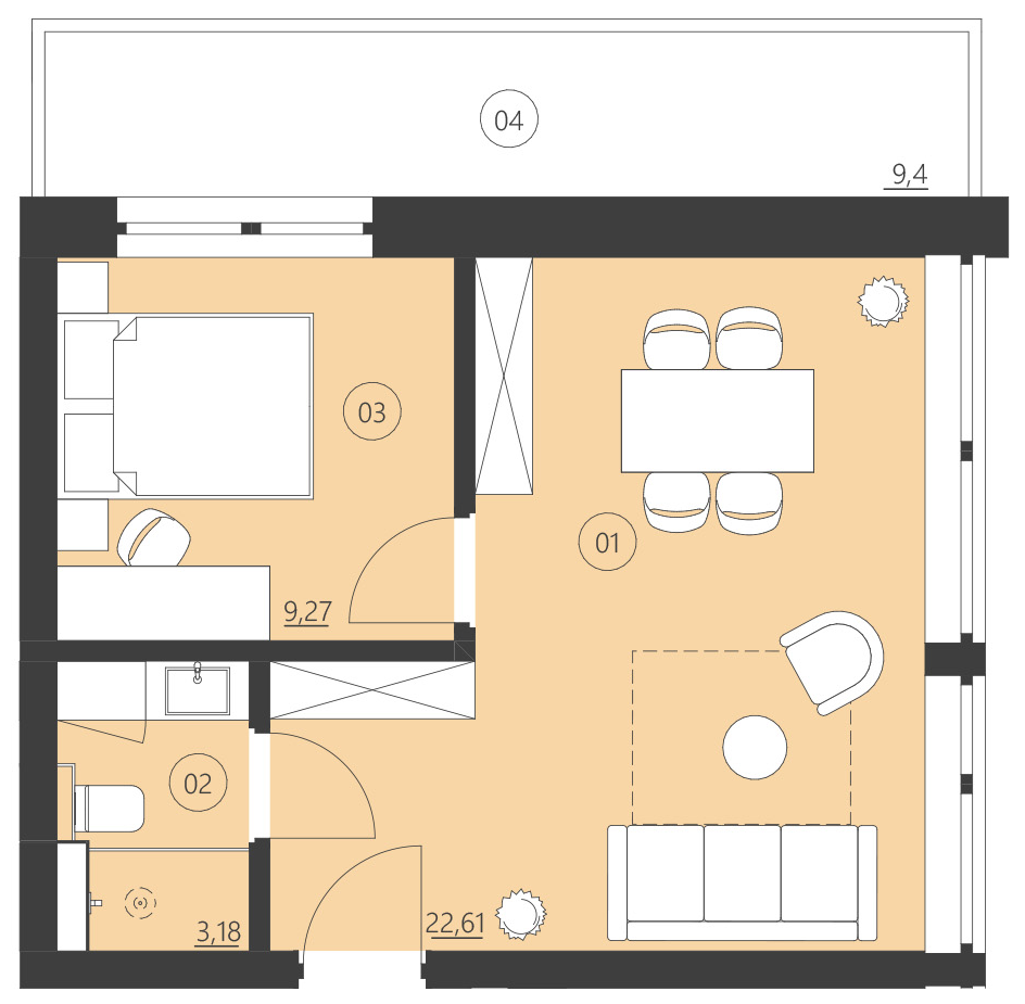 Rzut apartamentu 105A