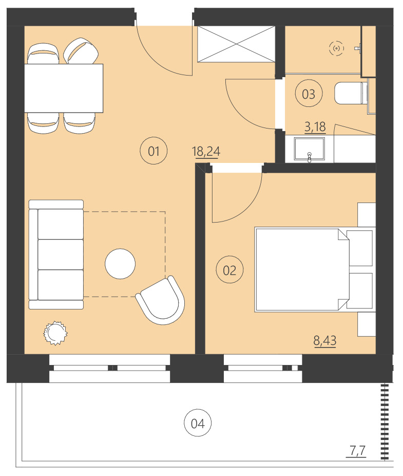 Rzut apartamentu 107A