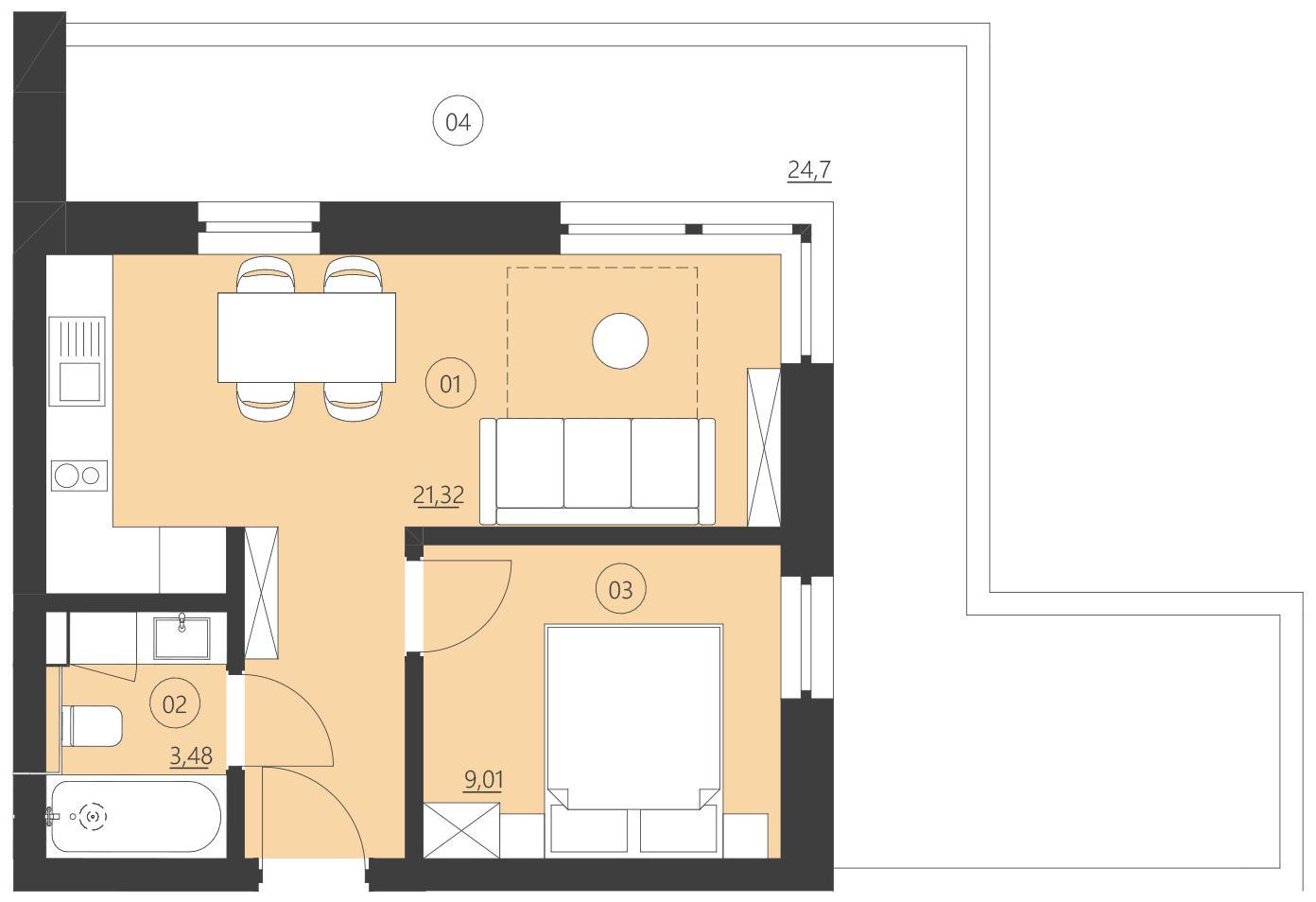Rzut apartamentu 102E
