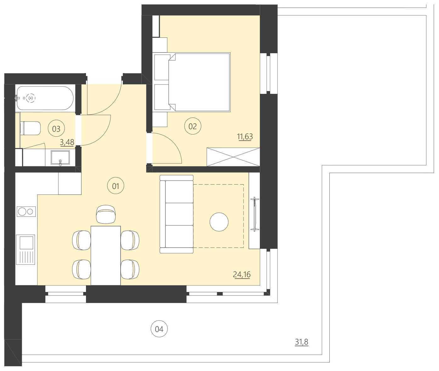 Rzut apartamentu 103E