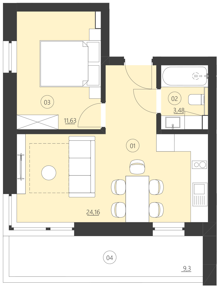 Rzut apartamentu 109E