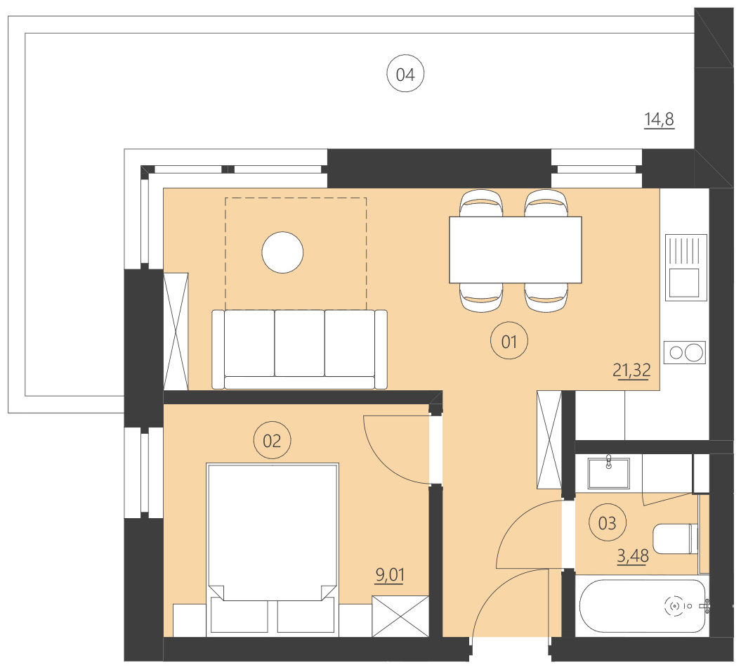 Rzut apartamentu 110E