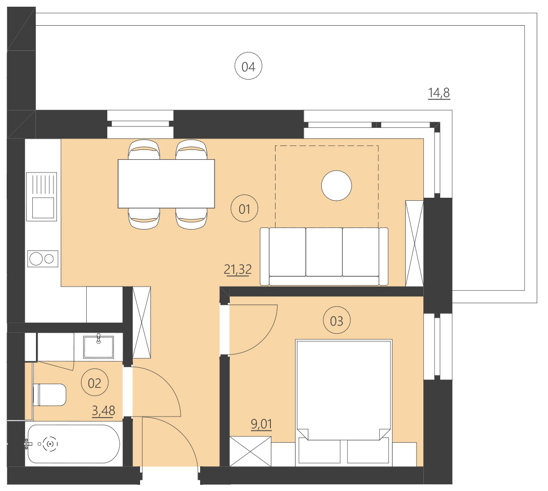 Rzut apartamentu 102F