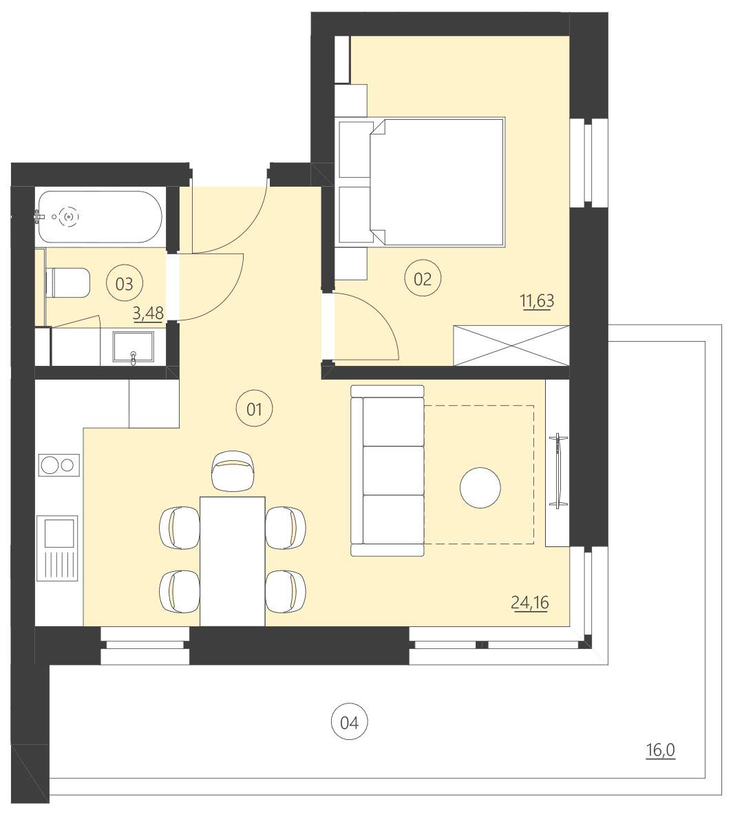 Rzut apartamentu 103F