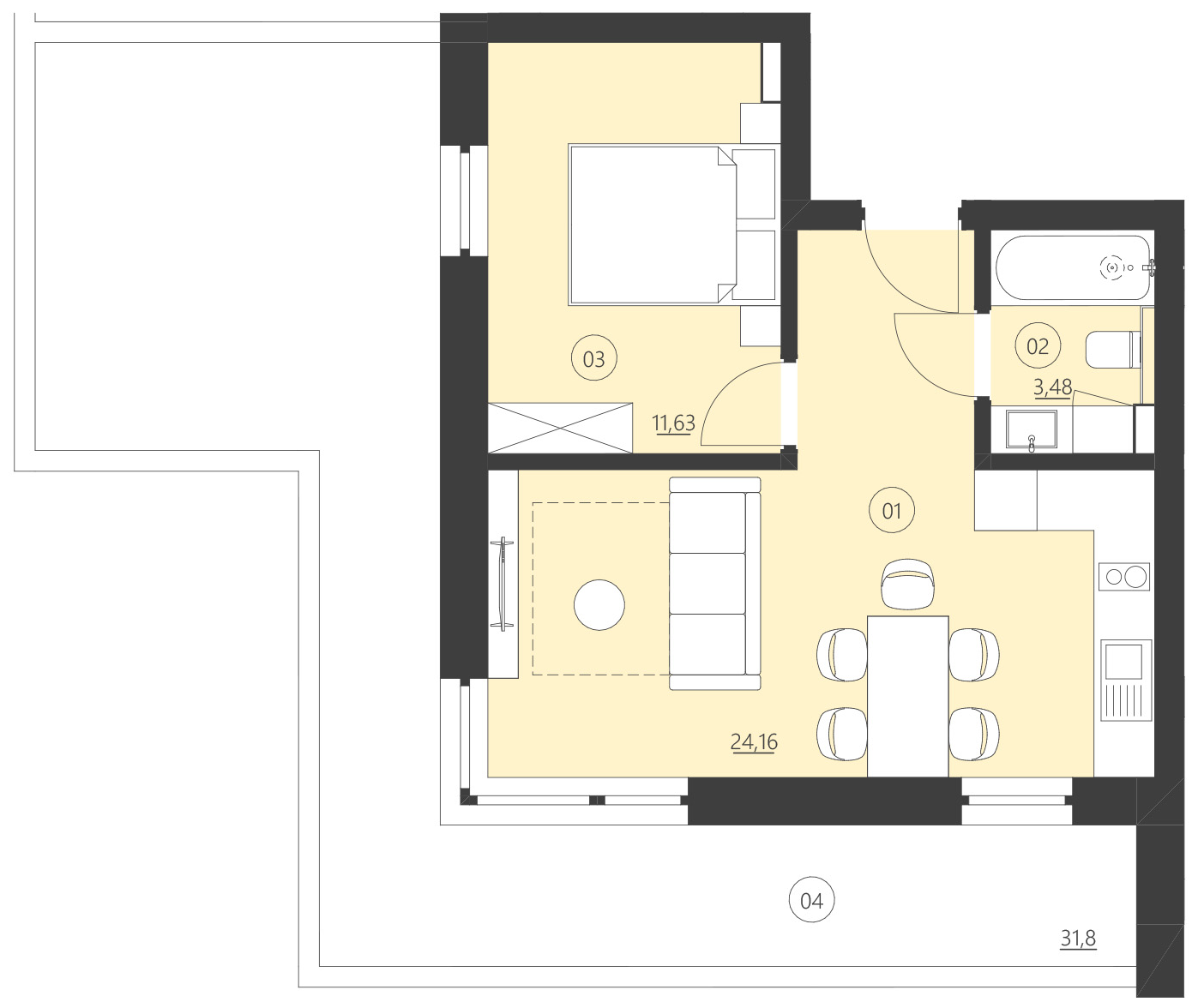 Rzut apartamentu 109F