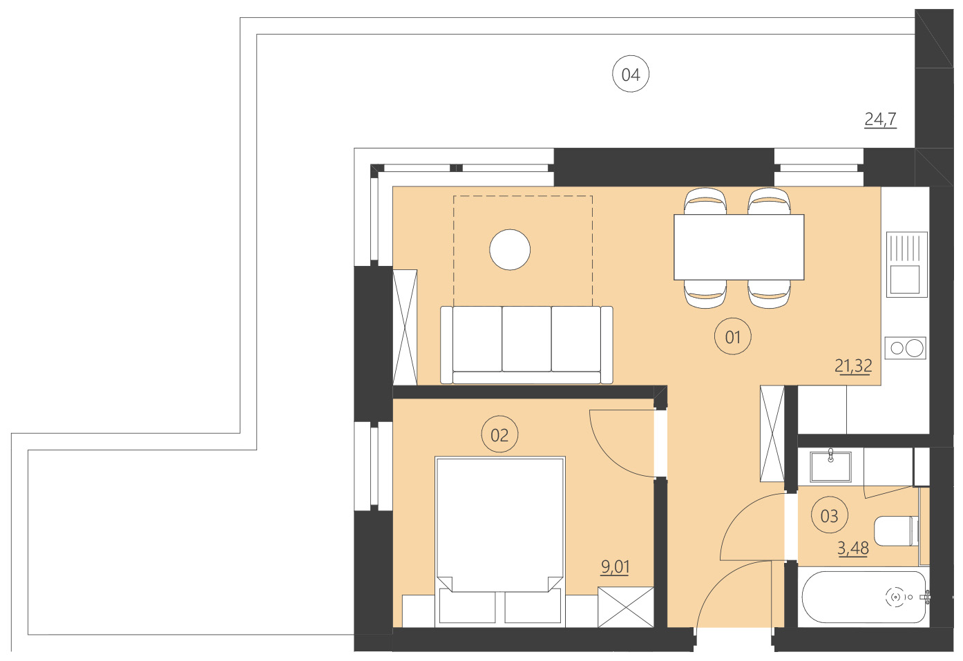Rzut apartamentu 110F