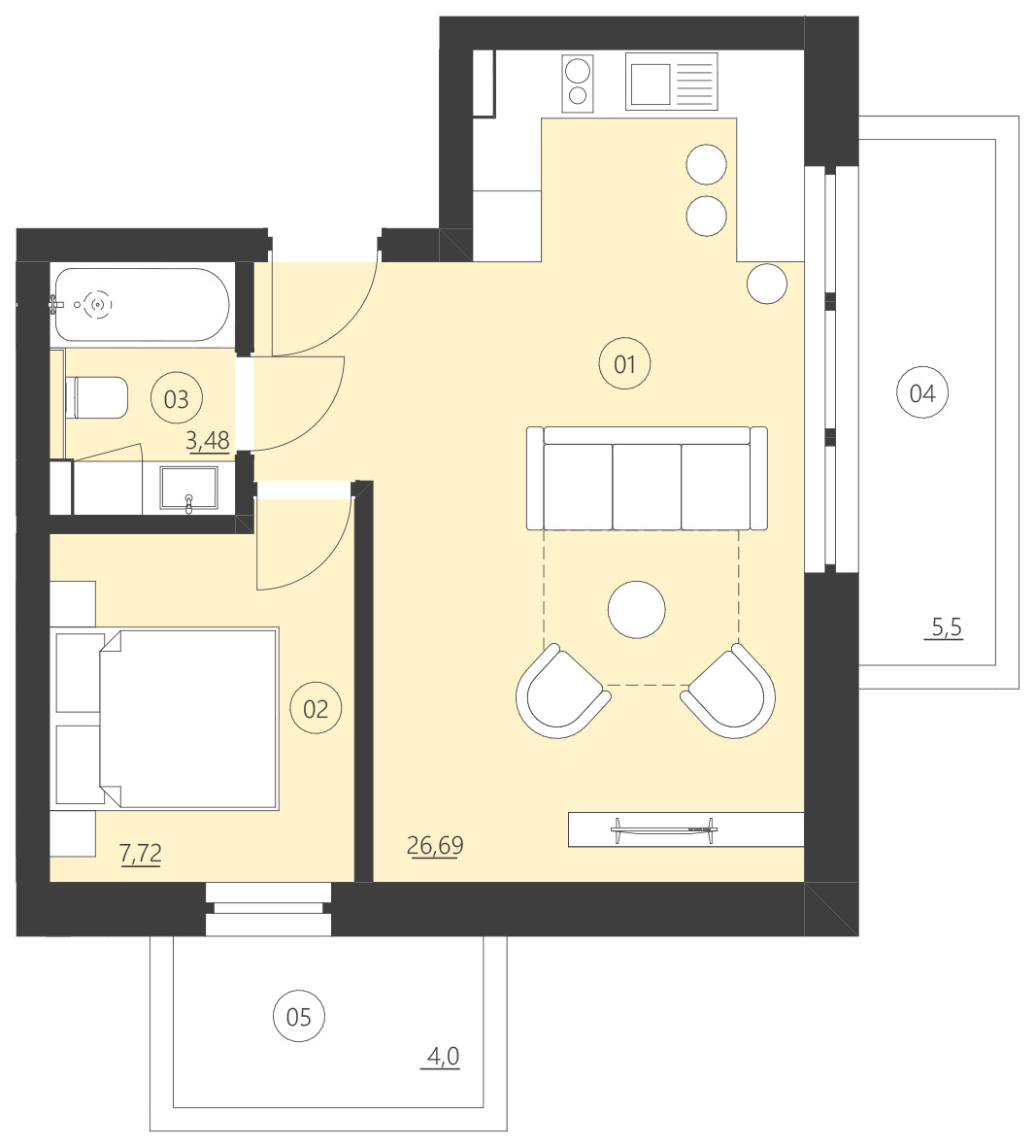 Rzut apartamentu 203F
